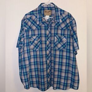 Wrangler Plaid Short Sleeve Western Fashion Snap Shirt Size 2XL